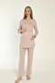 Milk Brown Long Sleeve Maternity and Pregnant Pajamas Set Suitable for Breastfeeding - 2
