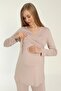 Milk Brown Long Sleeve Maternity and Pregnant Pajamas Set Suitable for Breastfeeding - 5