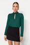 Emerald Green High Collar Woven Blouse TWOAW20BZ0461 - 3