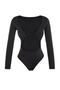 Black V-Neck Cut Out Detailed Long Sleeve High Leg Swimsuit Tbess23Ma00018 - 7