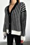 سترة نسائية محبوكة ذات مقاس قياسي بنقشة Houndstooth - 2