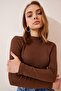 Women's Brown Corded Turtleneck Crop Knitted Blouse GT00059 - 2