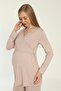 Milk Brown Long Sleeve Maternity and Pregnant Pajamas Set Suitable for Breastfeeding - 4
