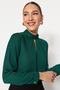 Emerald Green High Collar Woven Blouse TWOAW20BZ0461 - 2