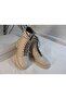 Women's Stone Detailed Zippered Beige Thick Sole Boots with Fur Inside - 3