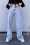 Women's Blue Snow Wash High Waist Wide Leg Denim Loose Jeans - Wide Leg Jeans - 3