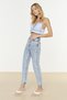 Blue Snow Washed High Waist Mom Jeans - 2