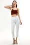 White Elastic Waist High Waist Mom Jeans