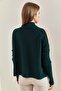 Women's Emerald Green Half Turtleneck Off-The-Shoulder Knitwear Sweater 20223263 - 2