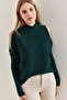 Women's Emerald Green Half Turtleneck Off-The-Shoulder Knitwear Sweater 20223263 - 3