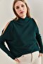 Women's Emerald Green Half Turtleneck Off-The-Shoulder Knitwear Sweater 20223263 - 7