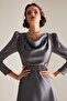 Off-the-shoulder Neckline Flared Skirt Gray Engagement Dress - 4