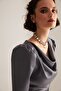 Off-the-shoulder Neckline Flared Skirt Gray Engagement Dress - 7