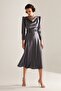 Off-the-shoulder Neckline Flared Skirt Gray Engagement Dress - 8