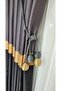 Slub Milano Adde Panel Background Curtain Dark Gray Black Gold Striped Single Wing Closely Pleated 80 X 260 - 3