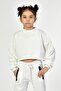 Crew Neck Crop Girl's Sweatshirt - White - 2