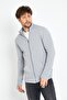 Brüksel Light Gray Zippered Knitwear Sweater Cardigan with Pockets - 3
