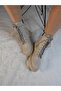 Women's Stone Detailed Zippered Beige Thick Sole Boots with Fur Inside - 2