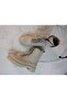 Women's Stone Detailed Zippered Beige Thick Sole Boots with Fur Inside - 4