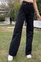 Black Lycra Super High Waist Loose Jean Palazzo Trousers - 4