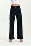 Black High Waist Lycra Belt Gathered Wide Leg Jeans Jeans - 3