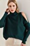 Women's Emerald Green Half Turtleneck Off-The-Shoulder Knitwear Sweater 20223263