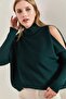 Women's Emerald Green Half Turtleneck Off-The-Shoulder Knitwear Sweater 20223263 - 4