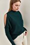 Women's Emerald Green Half Turtleneck Off-The-Shoulder Knitwear Sweater 20223263 - 5
