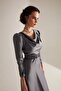 Off-the-shoulder Neckline Flared Skirt Gray Engagement Dress - 3