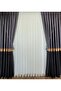 Slub Milano Adde Panel Background Curtain Dark Gray Black Gold Striped Single Wing Closely Pleated 80 X 260 - 2