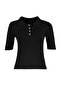 Siyah Basic Polo Yaka T-Shirt Görünümlü İnce Bluz TWOSS20BZ0112 - 8