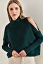 Women's Emerald Green Half Turtleneck Off-The-Shoulder Knitwear Sweater 20223263 - 6