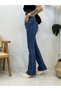 Women's High Waist Dark Blue Flare Leg Jeans Lycra Stretchy Jeans - 3