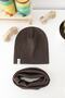 Bitter Brown Ribbed Beanie Neck Collar Set - 2