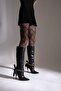 Artsy Chain Accessory Detailed Black Matte 10 cm Women's Boots, Heeled Boots