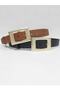 Women's Rectangular Buckle Black-tan 2-Piece Belt Set