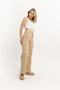 Women's High Waist Beige Color Cargo Pocket Jeans - 2