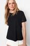 Siyah %100 Pamuk İşleme Detaylı Basic Bisiklet Yaka Örme T-Shirt TWOSS23TS00012