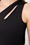 Siyah Asimetrik Asimetrik Yaka Cut Out Detaylı Alttan Çıtçılı Örme Body TWOSS23BD00014 - 10