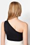 Siyah Asimetrik Asimetrik Yaka Cut Out Detaylı Alttan Çıtçılı Örme Body TWOSS23BD00014 - 11