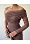 One Sleeve Half Off Shoulder Tulle Dress - 4