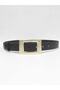 Women's Rectangular Buckle Black-tan 2-Piece Belt Set - 2