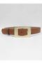 Women's Rectangular Buckle Black-tan 2-Piece Belt Set - 3