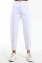Women's Snow White Elastic Waist Boyfriend Jeans Pants with Drawstring Waist Mom Jean