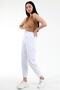 Women's Snow White Elastic Waist Boyfriend Jeans Pants with Drawstring Waist Mom Jean - 3