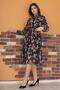 Women's Black Belted Floral Print Chiffon Dress Ry0031 - 5