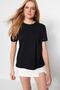 Siyah %100 Pamuk İşleme Detaylı Basic Bisiklet Yaka Örme T-Shirt TWOSS23TS00012 - 2