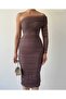 One Sleeve Half Off Shoulder Tulle Dress - 5