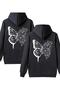 Unisex Drawing Butterflies Back Printed Hooded Sweatshirt Lover and Friend Combination