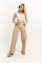 Women's High Waist Beige Color Cargo Pocket Jeans